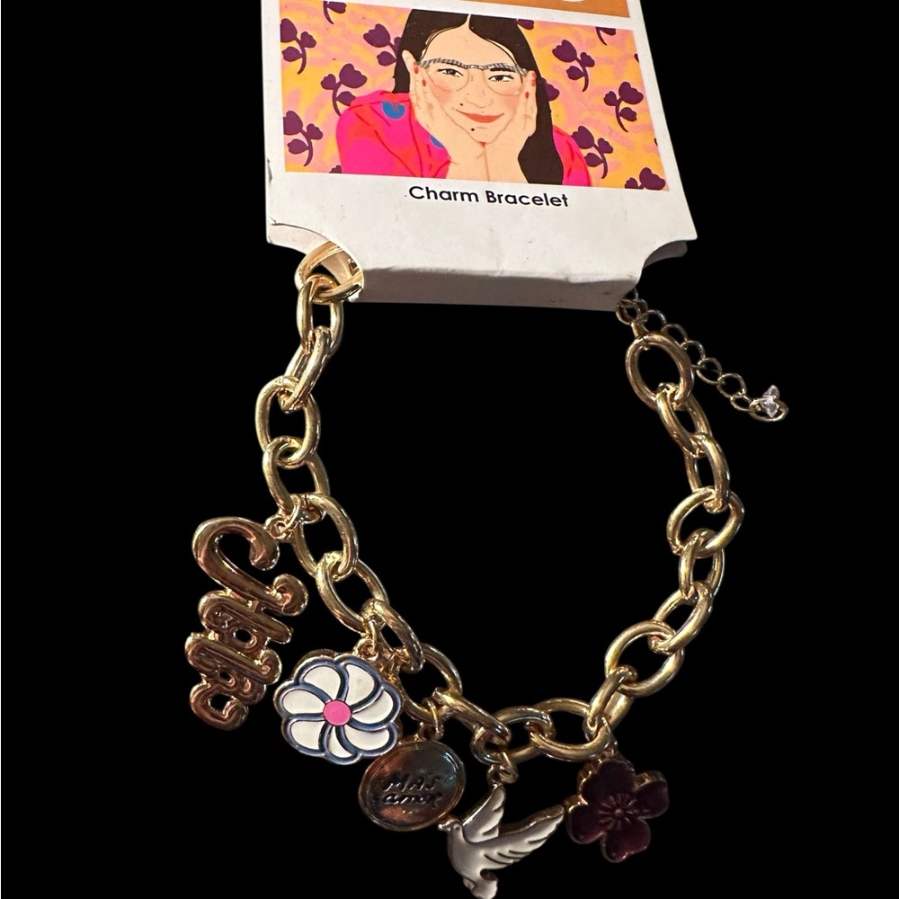 Gold Charm Bracelet with Floral Accents